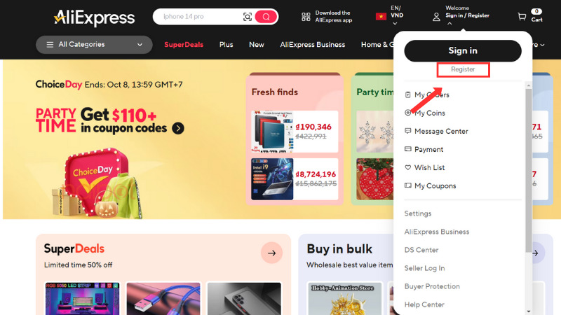 Chọn Register Chọn Register