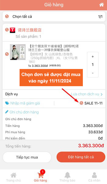 Chọn đặt mua vào ngày 11/11 Chọn đặt mua vào ngày 11/11