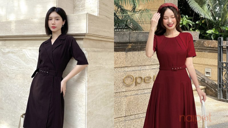 Đầm chữ A phối thắt lưng Đầm chữ A phối thắt lưng