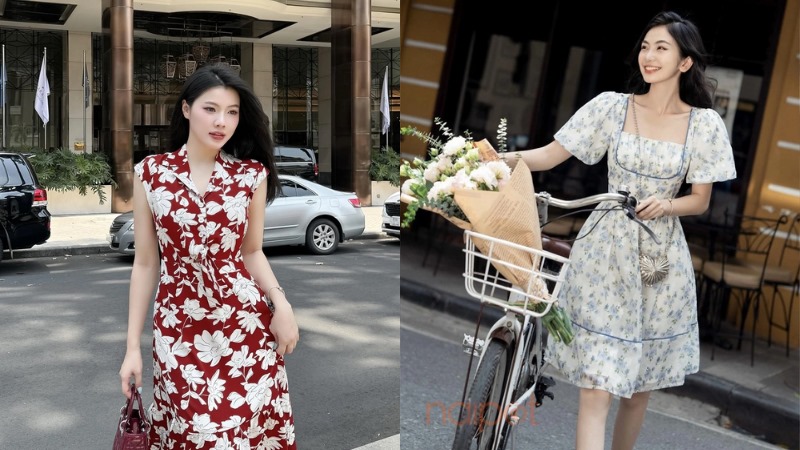 Đầm chữ A hoạ tiết hoa Đầm chữ A hoạ tiết hoa