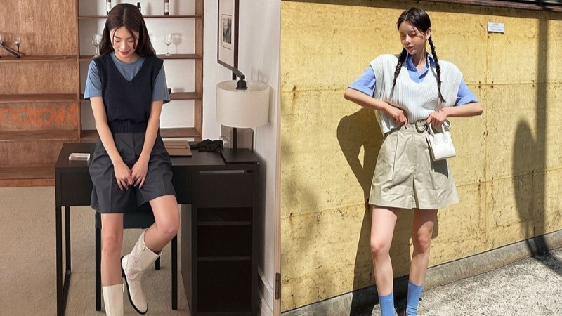 Áo gile nữ phối với quần short 