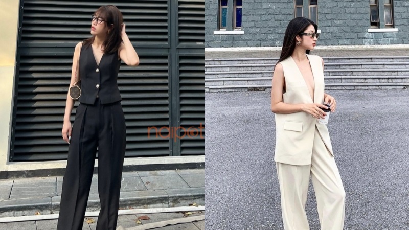 Áo gile nữ phối cùng quần tây 