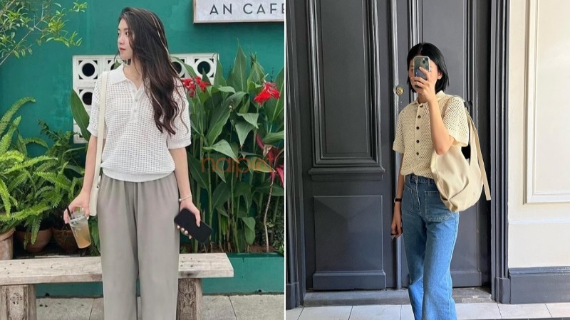 Phối quần ống rộng với áo polo Phối quần ống rộng với áo polo