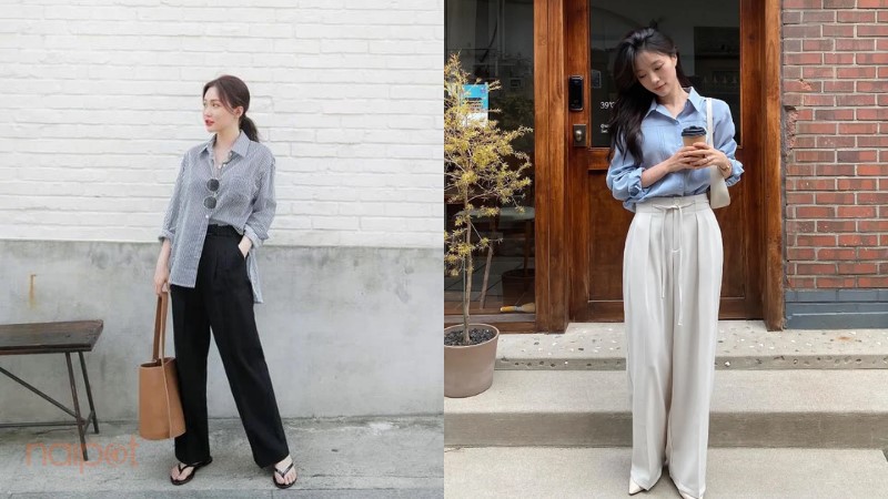 Quần ống rộng phối với áo sơ mi Quần ống rộng phối với áo sơ mi