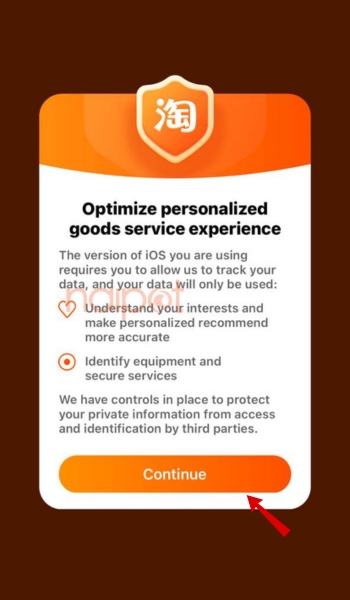 Chọn continue để tiếp tục