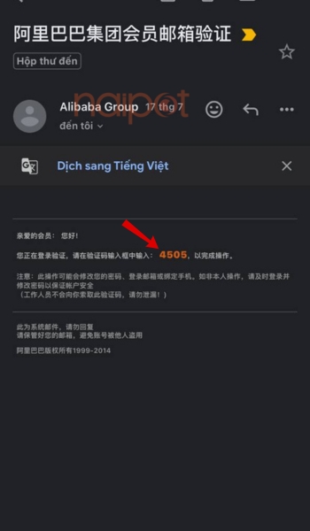 Vào mail để lấy mã xác minh