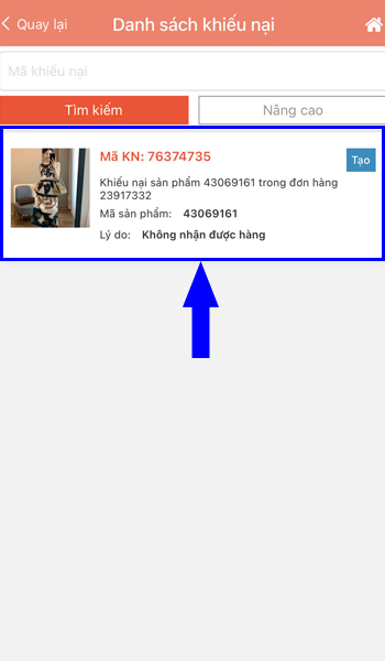 Chọn mã khiếu nại cần đăng tải hình ảnh Chọn mã khiếu nại cần đăng tải hình ảnh