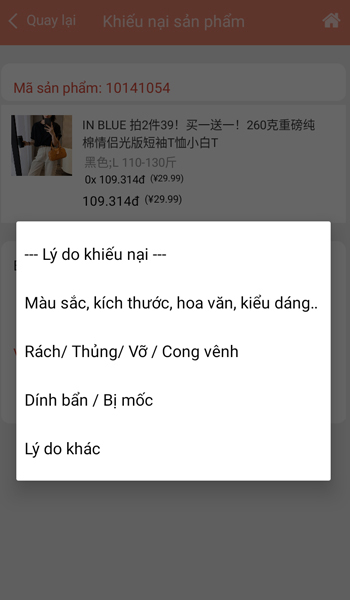 Lý do chi tiết muốn tạo khiếu nại Shop Trung Quốc Lý do chi tiết muốn tạo khiếu nại Shop Trung Quốc