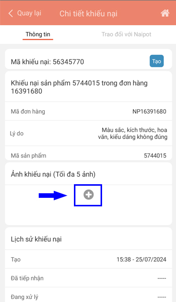 vào biểu tượng dấu + để đăng tải hình ảnh tạo khiếu nại Shop Trung Quốc vào biểu tượng dấu + để đăng tải hình ảnh tạo khiếu nại Shop Trung Quốc