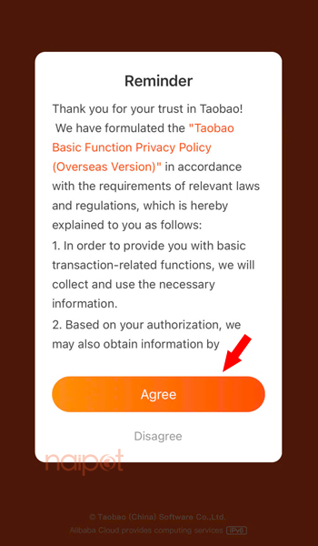 Đồng ý các điều khoản của Taobao Đồng ý các điều khoản của Taobao