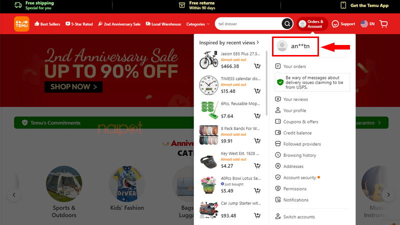 Tạo tài khoản Temu thành công Tạo tài khoản Temu thành công