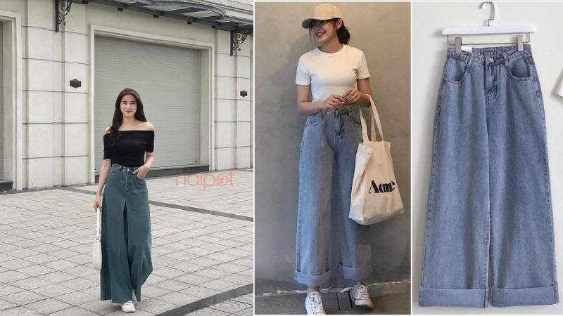 Quần jeans ống rộng phong cách Quần jeans ống rộng phong cách