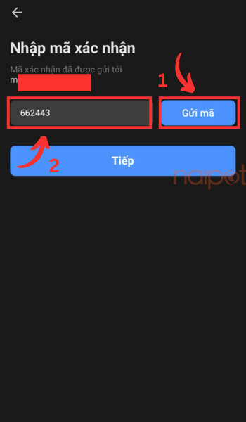 Nhập mã được gửi về email Nhập mã được gửi về email