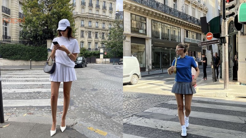 Chân váy tennis phối với áo thun Chân váy tennis phối với áo thun