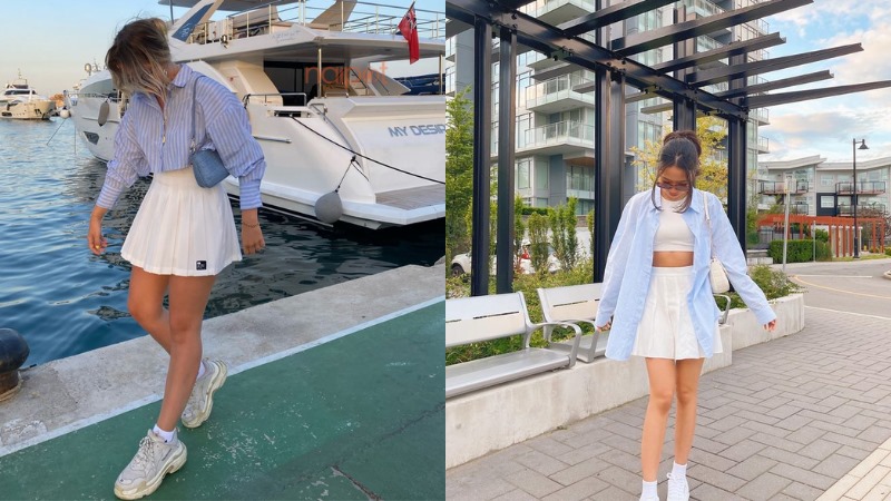 Chân váy tennis phối với áo sơ mi Chân váy tennis phối với áo sơ mi