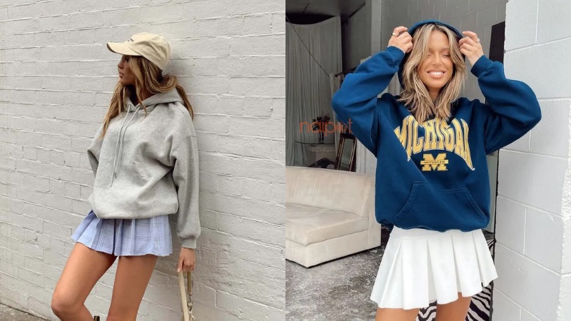Chân váy tennis phối cùng áo hoodie Chân váy tennis phối cùng áo hoodie