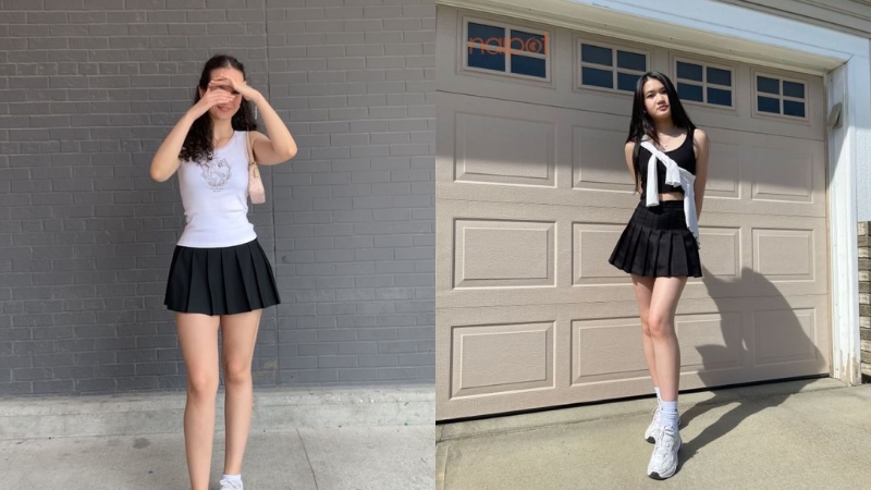 Chân váy tennis phối với áo tanktop cá tính Chân váy tennis phối với áo tanktop cá tính