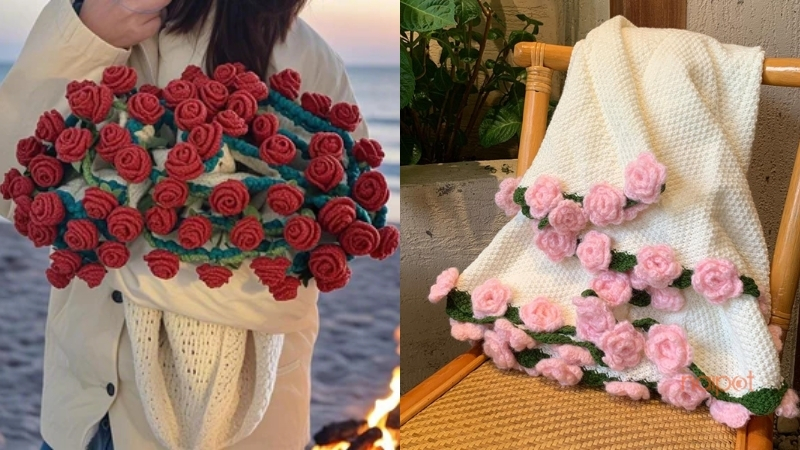 Chăn hoa hồng handmade Chăn hoa hồng handmade