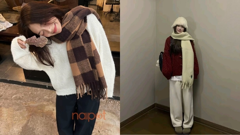 Kết hợp khăn quàng cổ Trung Quốc với áo sweater Kết hợp khăn quàng cổ Trung Quốc với áo sweater
