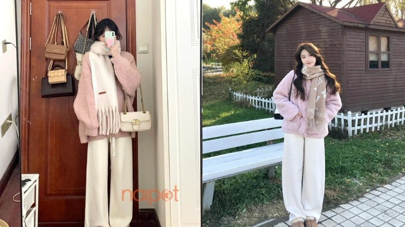 Phối khăn quàng cổ Trung Quốc với áo len cardigan Phối khăn quàng cổ Trung Quốc với áo len cardigan