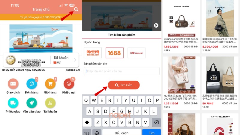 Tìm sản phẩm trực tiếp trên app Naipot Tìm sản phẩm trực tiếp trên app Naipot
