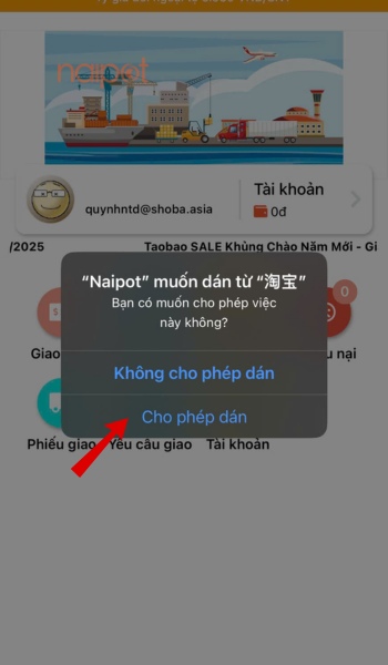 Chọn Cho phép để dán link Chọn Cho phép để dán link