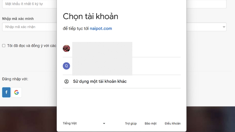 Chọn tài khoản Gmail