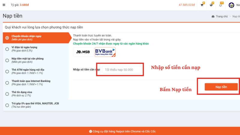 Nạp tiền Nạp tiền
