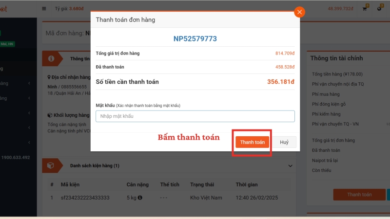 Thanh toán số tiền còn lại Thanh toán số tiền còn lại