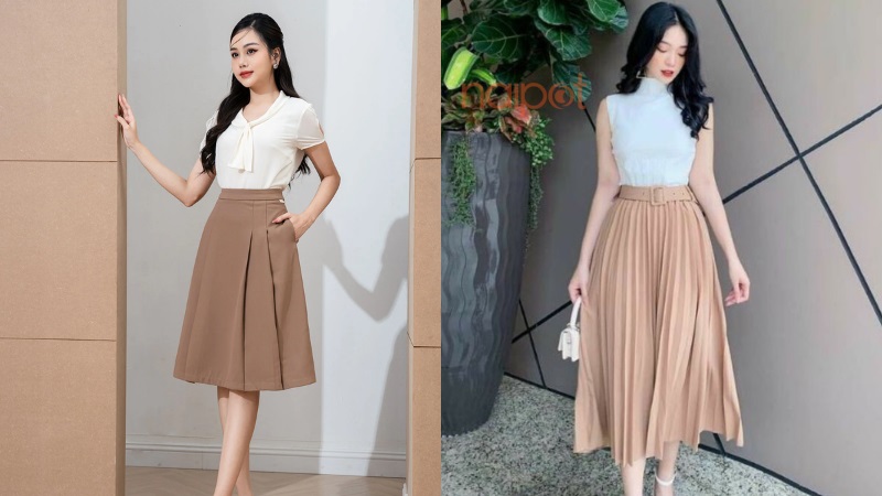 Chân váy xòe Trung Quốc dáng xếp ly Chân váy xòe Trung Quốc dáng xếp ly