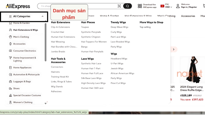 Tìm nguồn hàng AliExpress qua danh mục sản phẩm Tìm nguồn hàng AliExpress qua danh mục sản phẩm