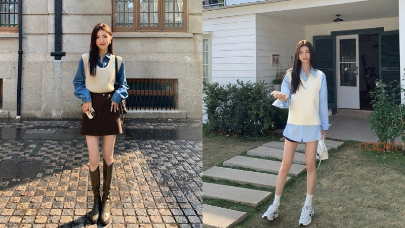 Áo sơ mi nữ Trung Quốc phối với áo gile Áo sơ mi nữ Trung Quốc phối với áo gile