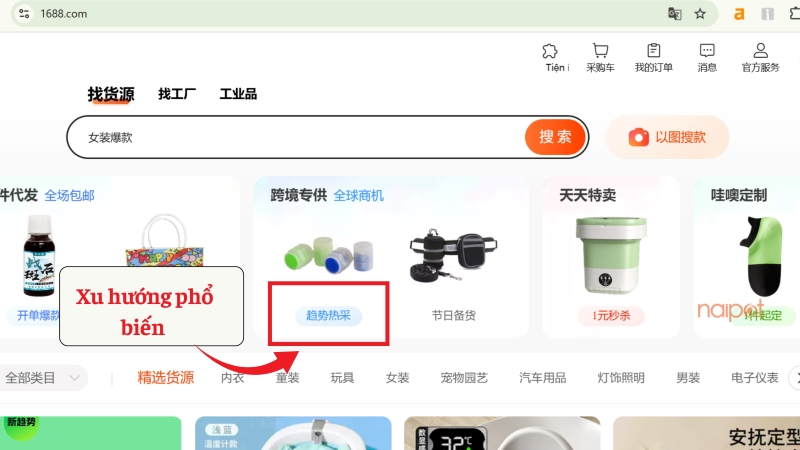 Chọn mục Xu hướng phổ biến Chọn mục Xu hướng phổ biến