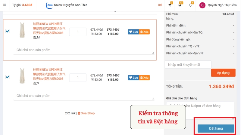 Kiểm tra lại thông tin và bấm đặt hàng Kiểm tra lại thông tin và bấm đặt hàng