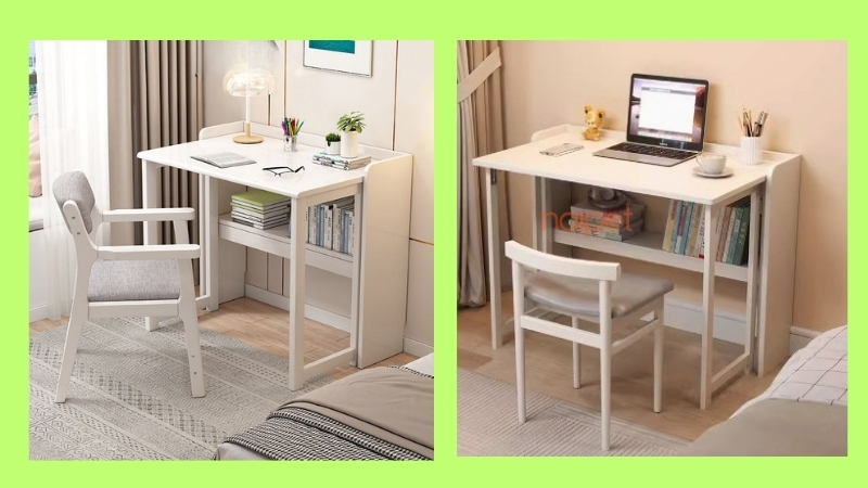 Bàn học gấp gọn Trung Quốc có giá sách