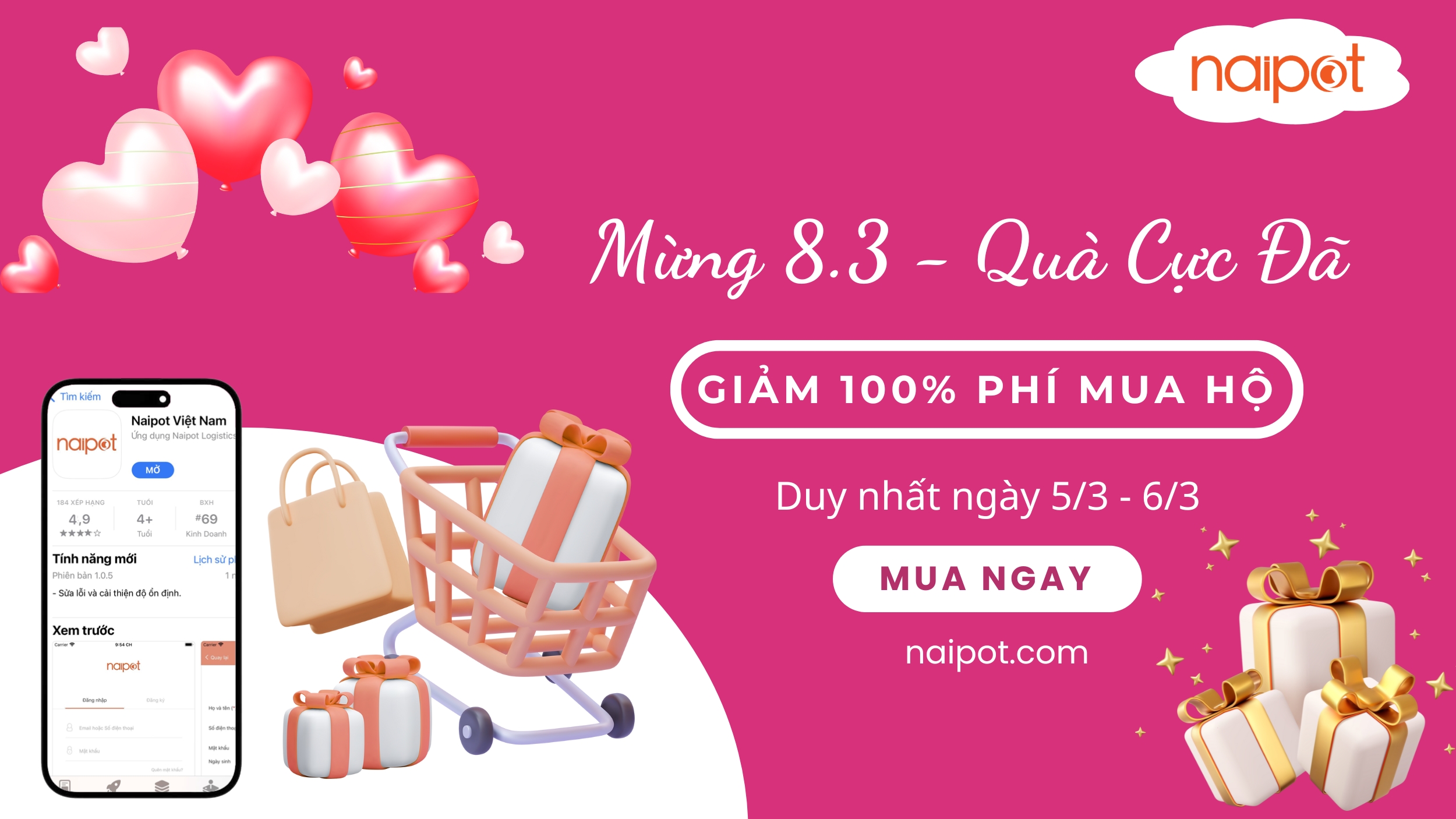 Mừng 8/3 - Naipot Miễn Phí 100% Phí Mua Hộ, Mừng 8/3 - Naipot Miễn Phí 100% Phí Mua Hộ