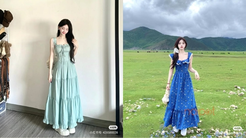 Đầm maxi Trung Quốc dáng xòe Đầm maxi Trung Quốc dáng xòe