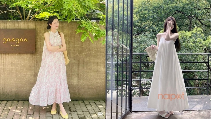 Đầm maxi Trung Quốc cổ yếm Đầm maxi Trung Quốc cổ yếm