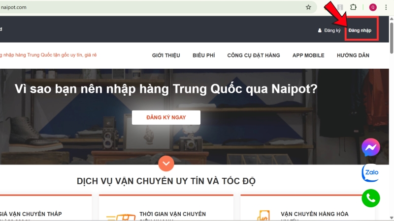 Chọn mục Đăng nhập 