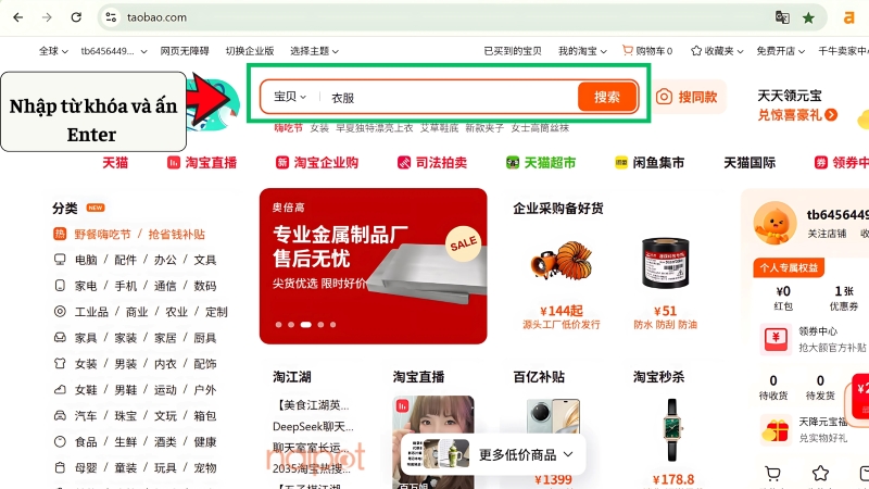 Nhập từ khóa vào ô tìm kiếm 