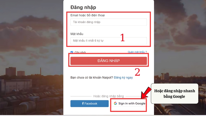 Điền thông tin đăng nhập 