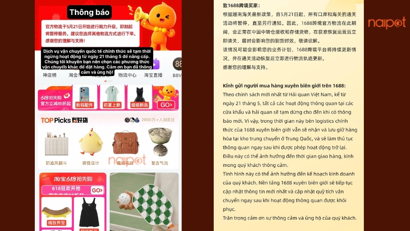 Vì sao Taobao, 1688 tạm ngưng ship thẳng về Việt Nam Vì sao Taobao, 1688 tạm ngưng ship thẳng về Việt Nam