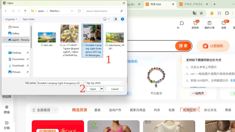 Chọn và tải hình ảnh cần tìm lên hệ thống 