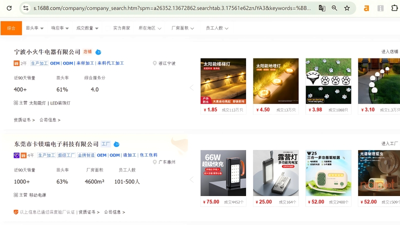 Hệ thống sẽ hiển thị các xưởng cung cấp đèn dã ngoại 