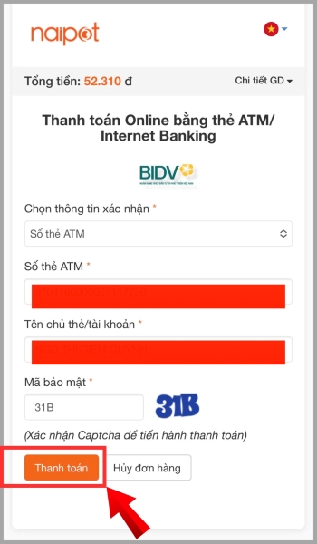 Điền thông tin và chọn Thanh toán 