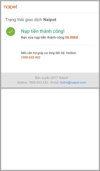 Nạp tiền thành công 