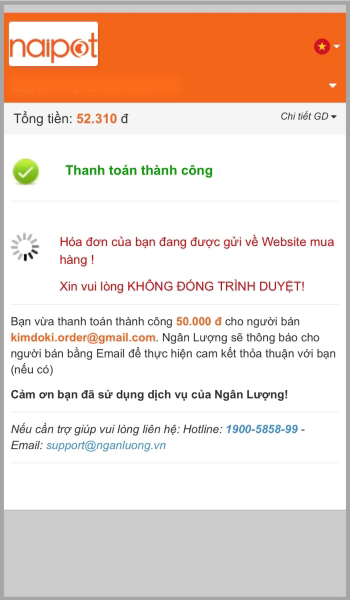 Hóa đơn tự động gửi về website bán hàng 