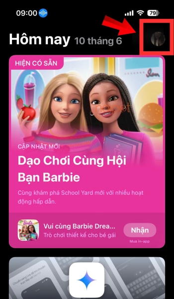 Ấn vào ảnh đại diện góc phải màn hình 