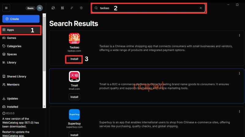 Tìm kiếm và tải Taobao về máy tính 