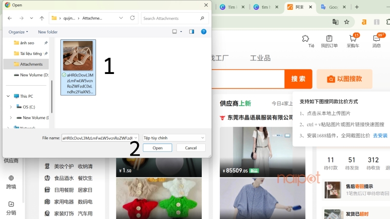 Chọn hình ảnh cần tải lên 